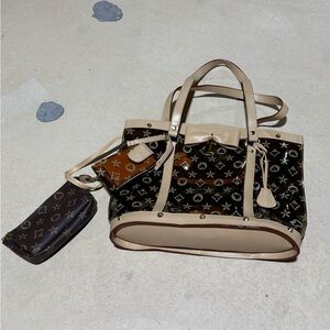 Patent Monogram Beige and Brown Tote with Matching Pouch